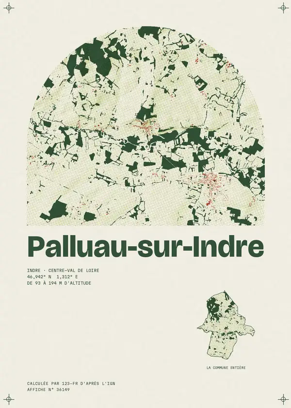 Affiche de Palluau-sur-Indre, calculée par 123-fr d'après l'IGN