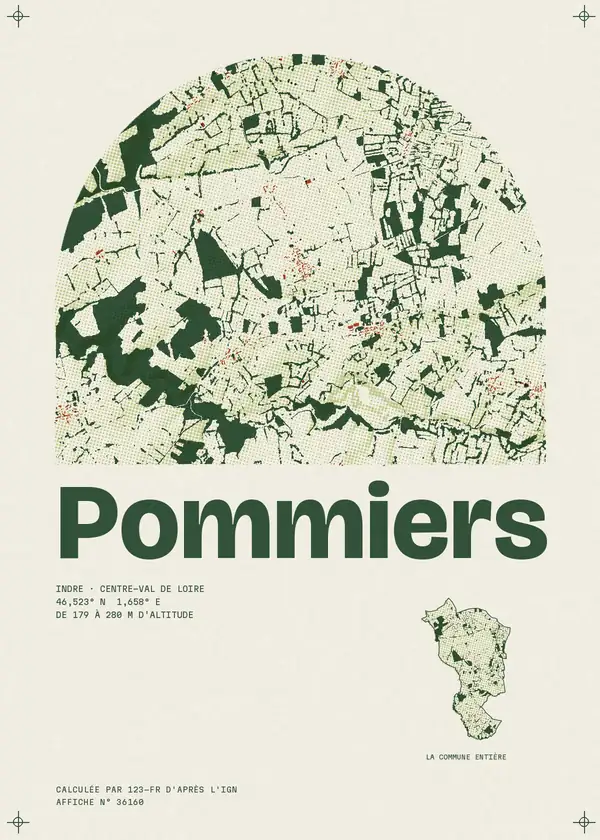 Affiche de Pommiers, calculée par 123-fr d'après l'IGN