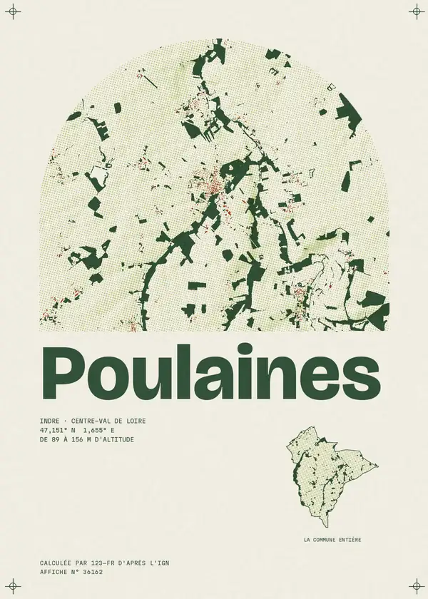 Affiche de Poulaines, calculée par 123-fr d'après l'IGN