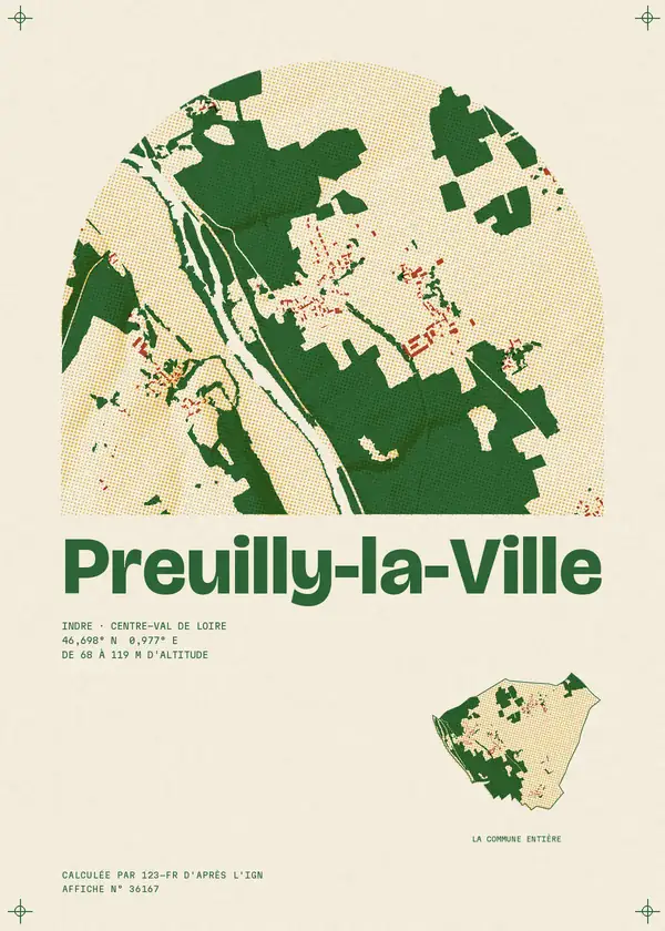 Affiche de Preuilly-la-Ville, calculée par 123-fr d'après l'IGN