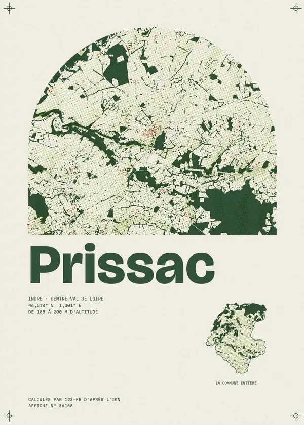 Affiche de Prissac, calculée par 123-fr d'après l'IGN
