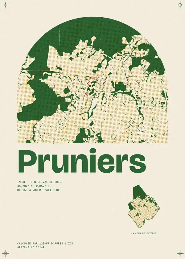 Affiche de Pruniers, calculée par 123-fr d'après l'IGN