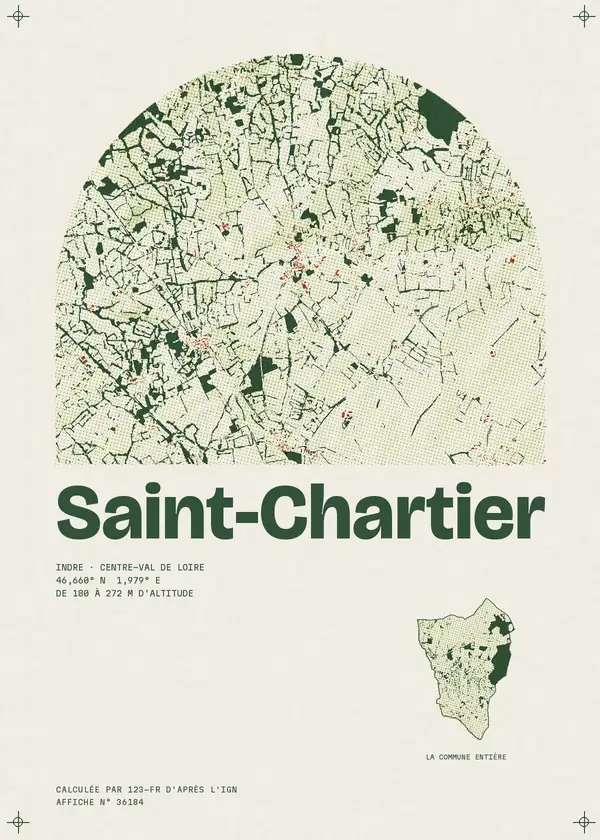 Affiche de Saint-Chartier, calculée par 123-fr d'après l'IGN