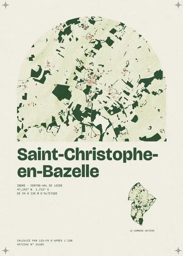 Affiche de Saint-Christophe-en-Bazelle, calculée par 123-fr d'après l'IGN