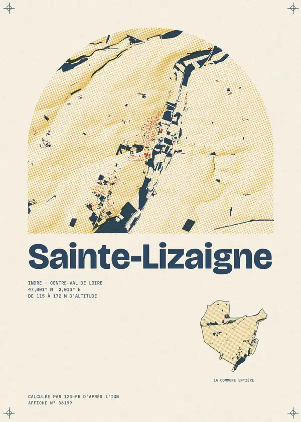 Affiche de Sainte-Lizaigne, calculée par 123-fr d'après l'IGN