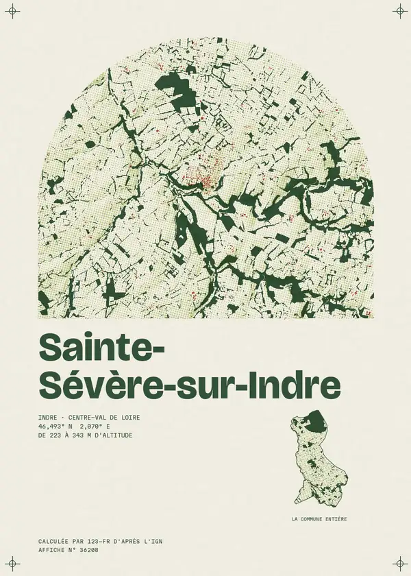 Affiche de Sainte-Sévère-sur-Indre, calculée par 123-fr d'après l'IGN