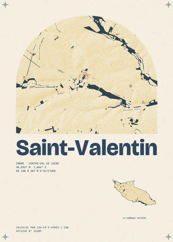 Affiche de Saint-Valentin, calculée par 123-fr d'après l'IGN
