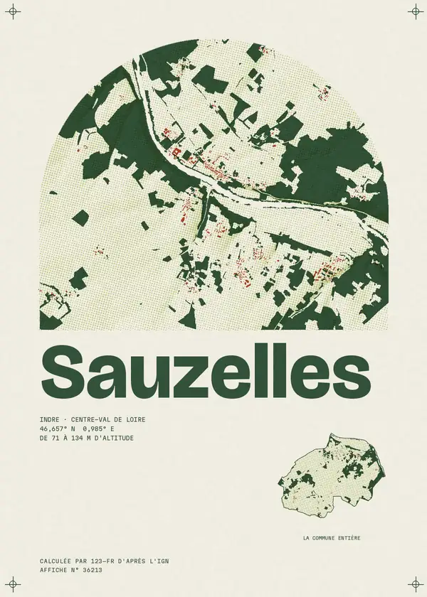 Affiche de Sauzelles, calculée par 123-fr d'après l'IGN