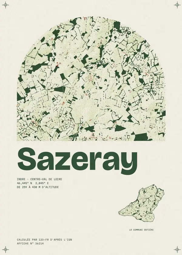 Affiche de Sazeray, calculée par 123-fr d'après l'IGN
