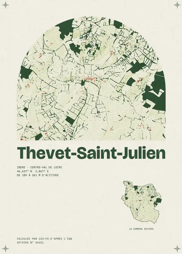 Affiche de Thevet-Saint-Julien, calculée par 123-fr d'après l'IGN