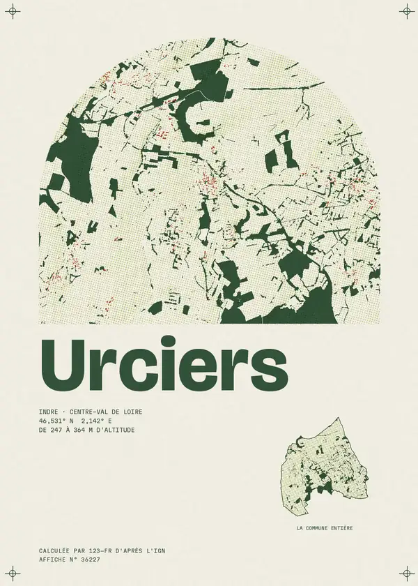Affiche de Urciers, calculée par 123-fr d'après l'IGN