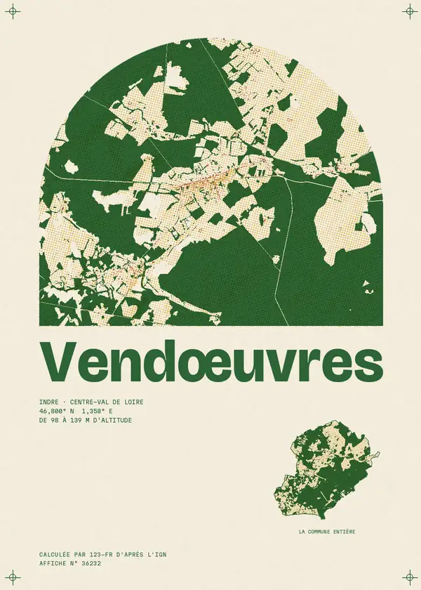 Affiche de Vendœuvres, calculée par 123-fr d'après l'IGN