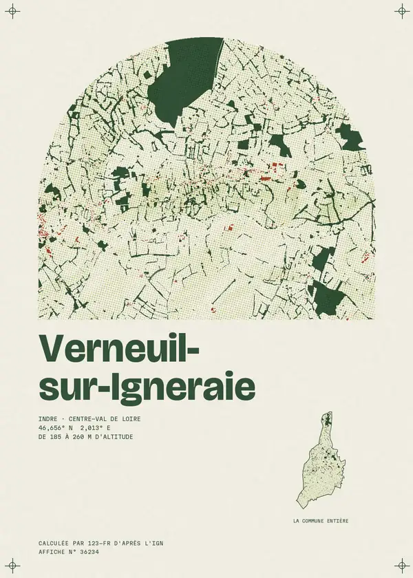 Affiche de Verneuil-sur-Igneraie, calculée par 123-fr d'après l'IGN
