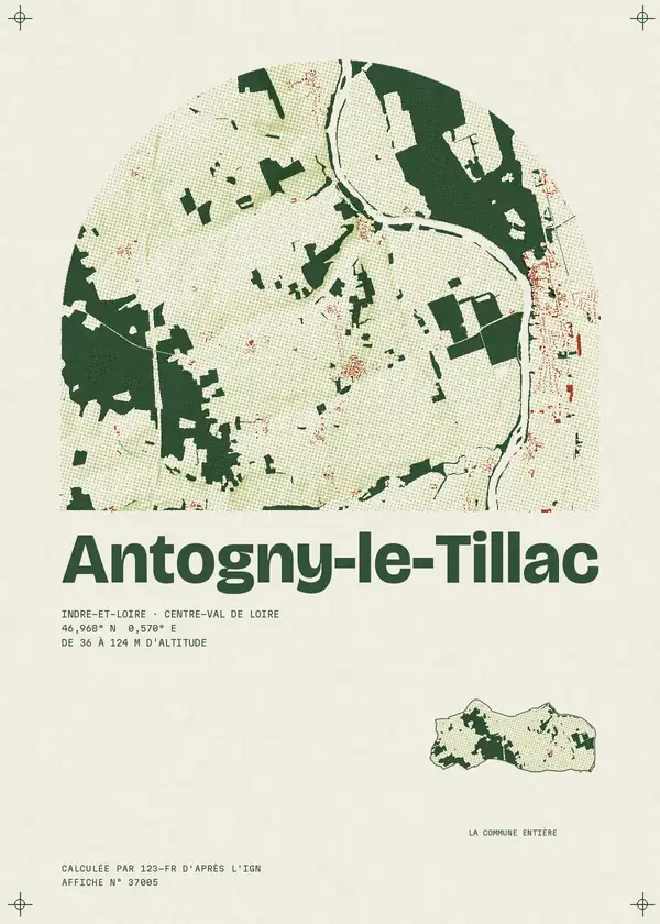 Affiche de Antogny-le-Tillac, calculée par 123-fr d'après l'IGN