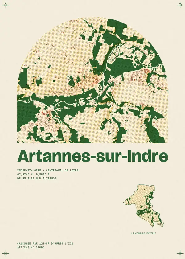 Affiche de Artannes-sur-Indre, calculée par 123-fr d'après l'IGN