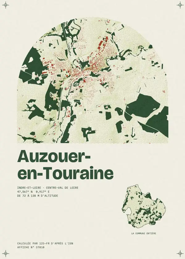 Affiche de Auzouer-en-Touraine, calculée par 123-fr d'après l'IGN
