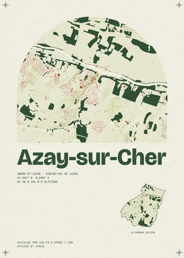 Affiche de Azay-sur-Cher, calculée par 123-fr d'après l'IGN