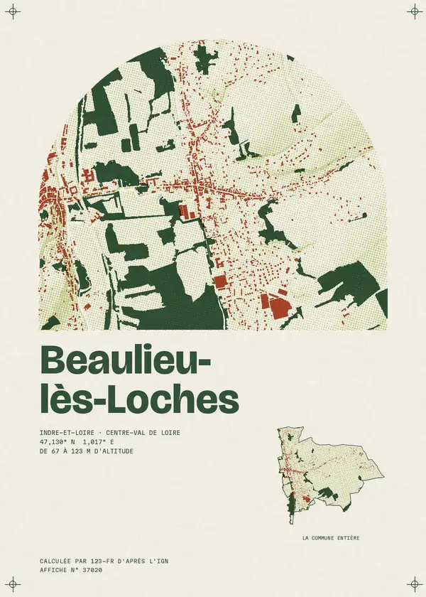 Affiche de Beaulieu-lès-Loches, calculée par 123-fr d'après l'IGN