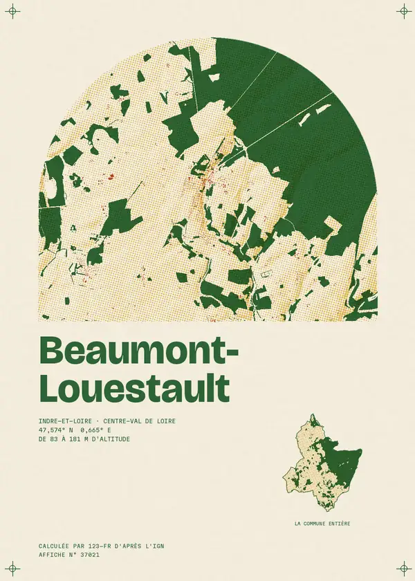 Affiche de Beaumont-Louestault, calculée par 123-fr d'après l'IGN
