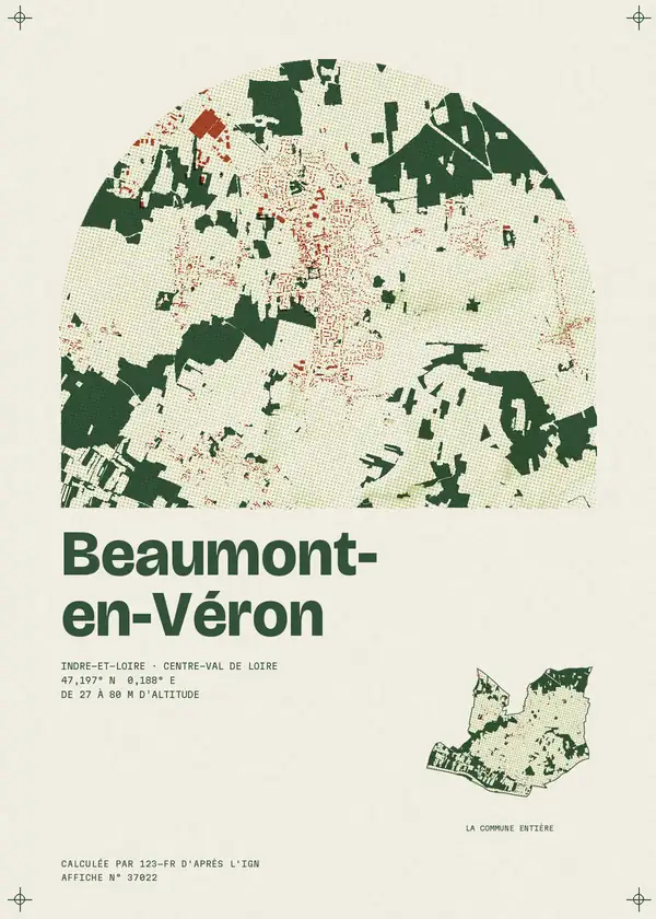 Affiche de Beaumont-en-Véron, calculée par 123-fr d'après l'IGN