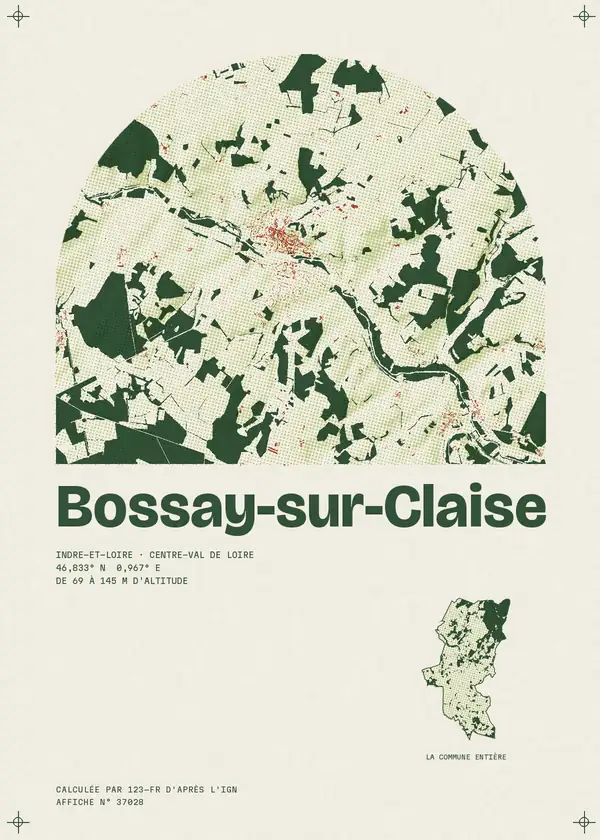 Affiche de Bossay-sur-Claise, calculée par 123-fr d'après l'IGN