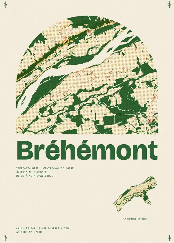Affiche de Bréhémont, calculée par 123-fr d'après l'IGN
