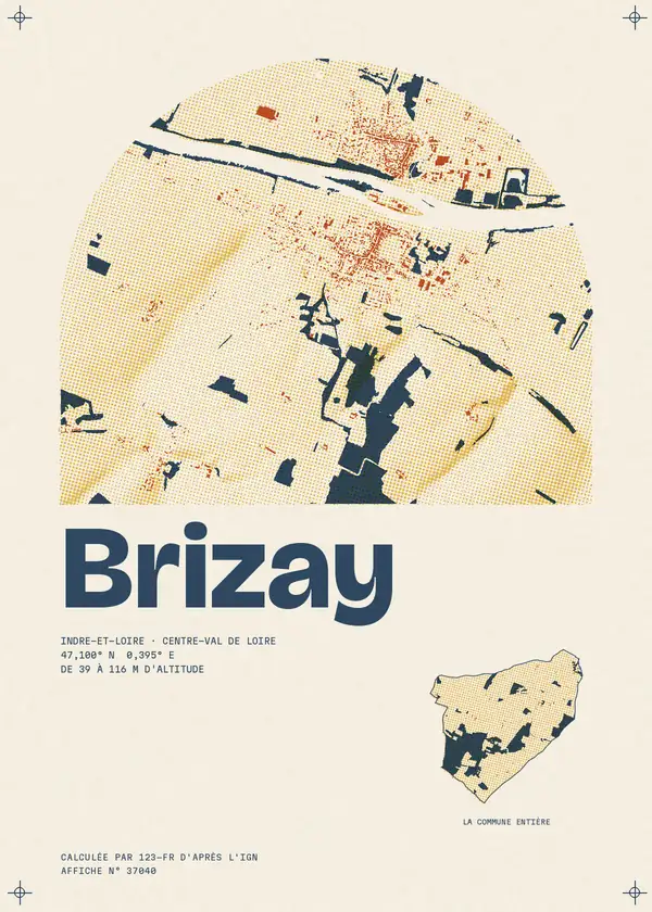 Affiche de Brizay, calculée par 123-fr d'après l'IGN