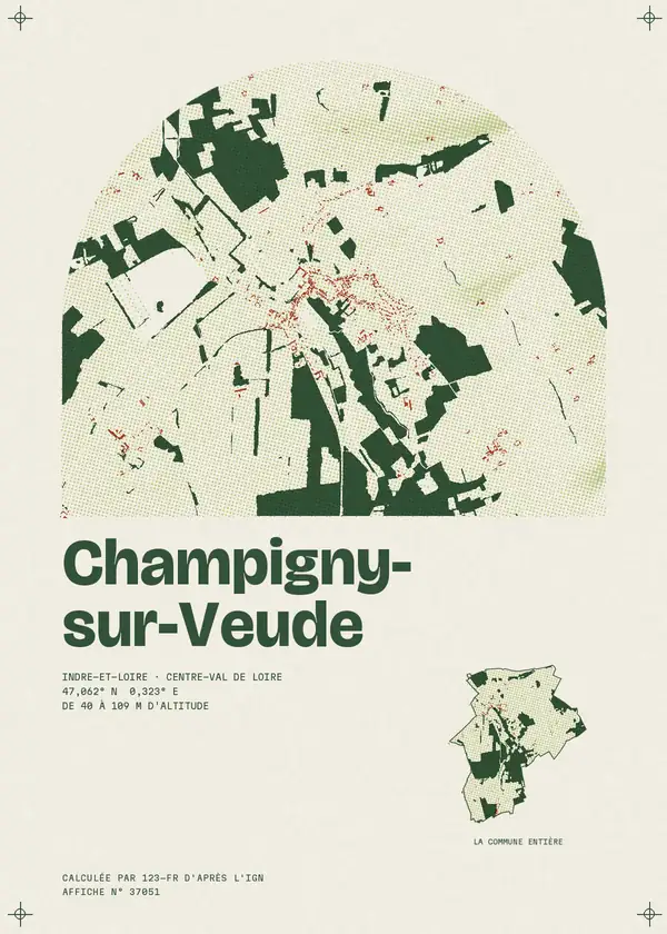 Affiche de Champigny-sur-Veude, calculée par 123-fr d'après l'IGN