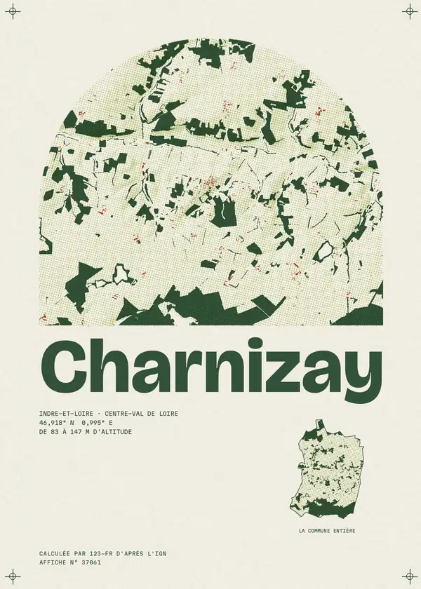 Affiche de Charnizay, calculée par 123-fr d'après l'IGN