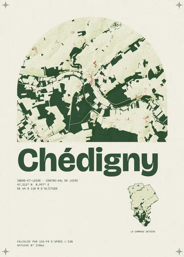 Affiche de Chédigny, calculée par 123-fr d'après l'IGN