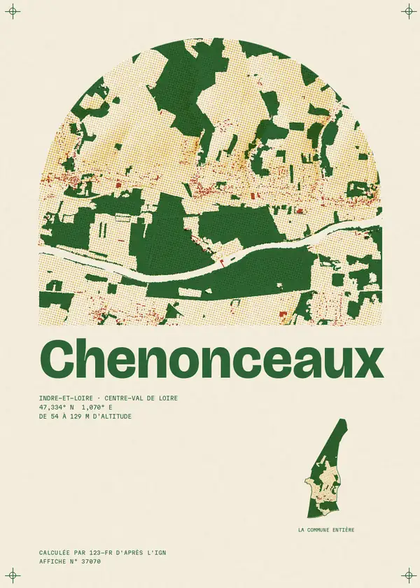 Affiche de Chenonceaux, calculée par 123-fr d'après l'IGN