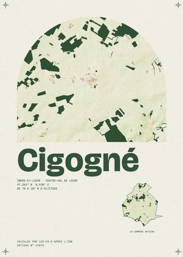 Affiche de Cigogné, calculée par 123-fr d'après l'IGN