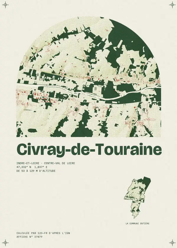 Affiche de Civray-de-Touraine, calculée par 123-fr d'après l'IGN