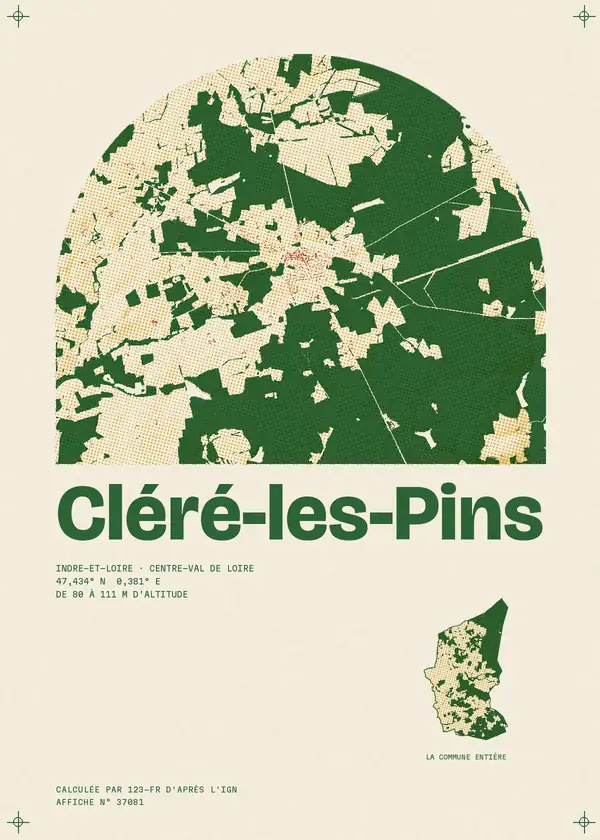 Affiche de Cléré-les-Pins, calculée par 123-fr d'après l'IGN