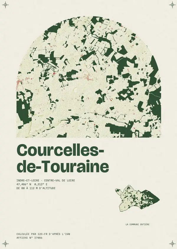 Affiche de Courcelles-de-Touraine, calculée par 123-fr d'après l'IGN