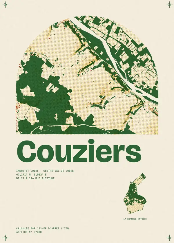 Affiche de Couziers, calculée par 123-fr d'après l'IGN