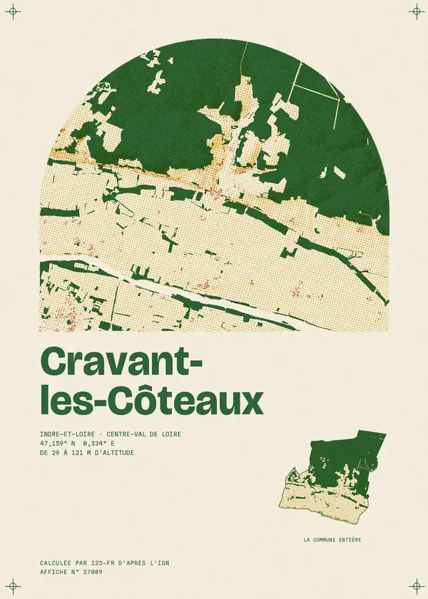 Affiche de Cravant-les-Côteaux, calculée par 123-fr d'après l'IGN
