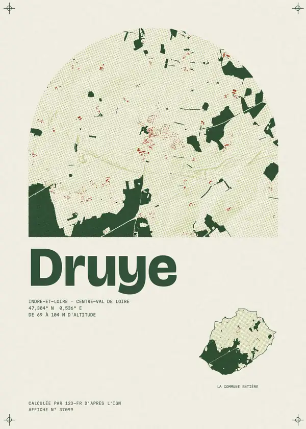 Affiche de Druye, calculée par 123-fr d'après l'IGN