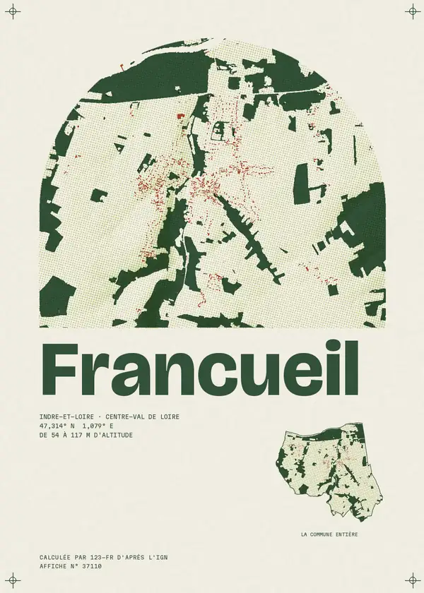 Affiche de Francueil, calculée par 123-fr d'après l'IGN