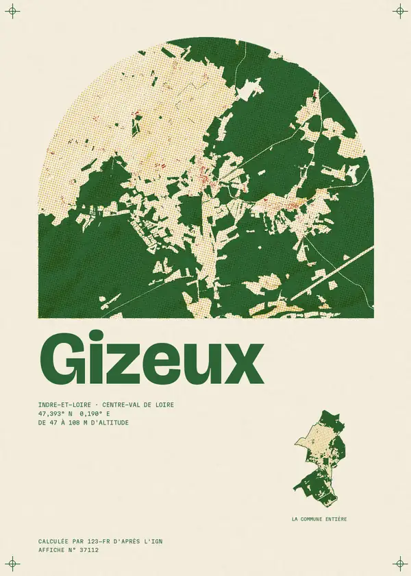 Affiche de Gizeux, calculée par 123-fr d'après l'IGN