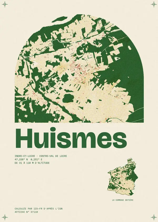 Affiche de Huismes, calculée par 123-fr d'après l'IGN