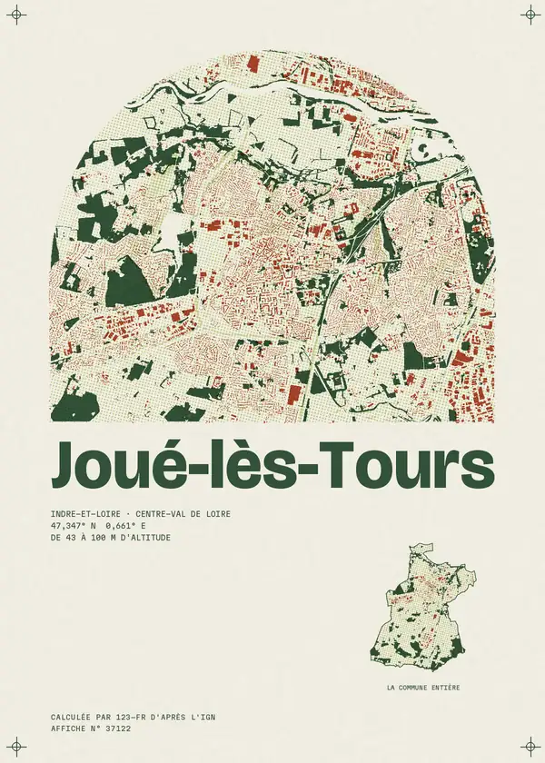Affiche de Joué-lès-Tours, calculée par 123-fr d'après l'IGN