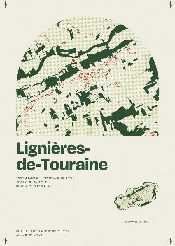 Affiche de Lignières-de-Touraine, calculée par 123-fr d'après l'IGN