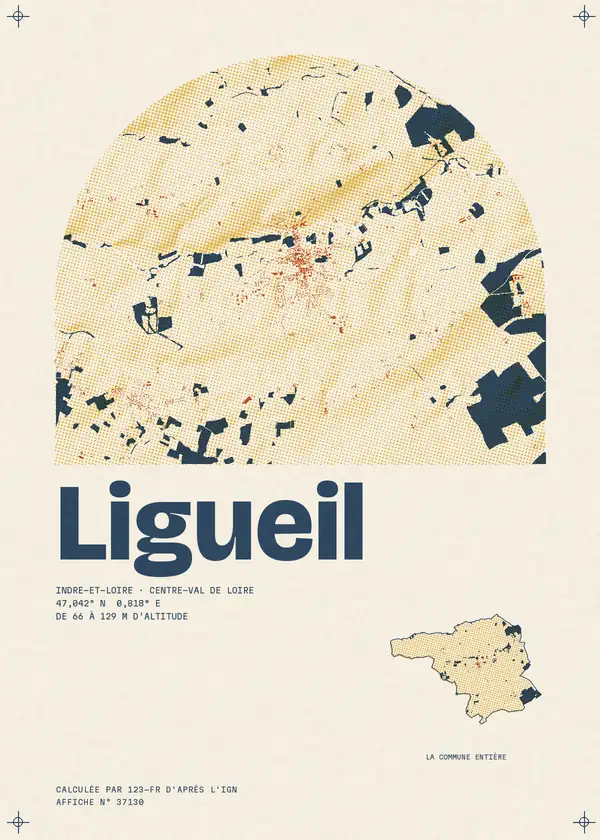 Affiche de Ligueil, calculée par 123-fr d'après l'IGN