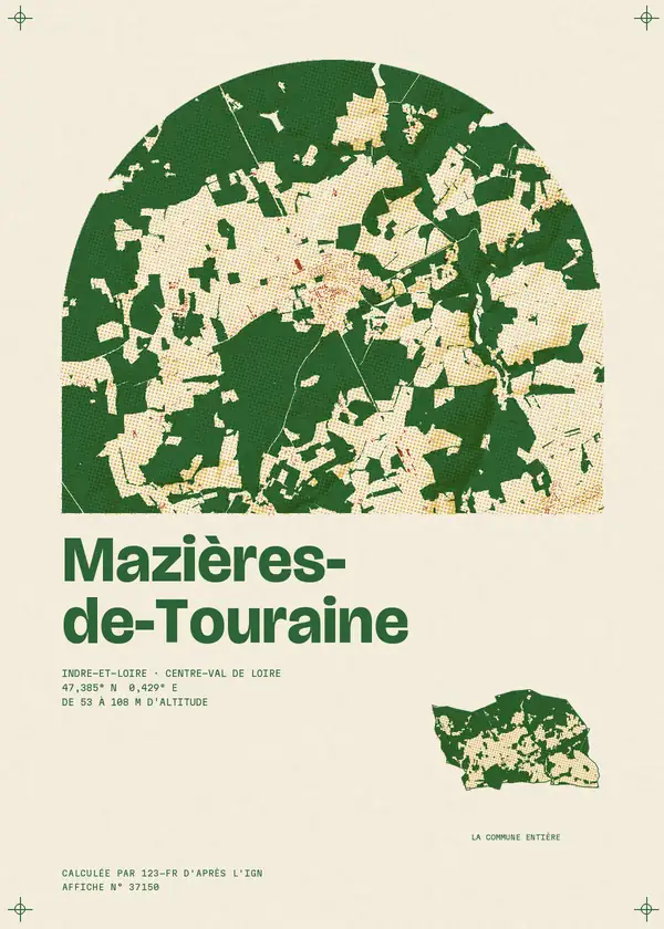 Affiche de Mazières-de-Touraine, calculée par 123-fr d'après l'IGN