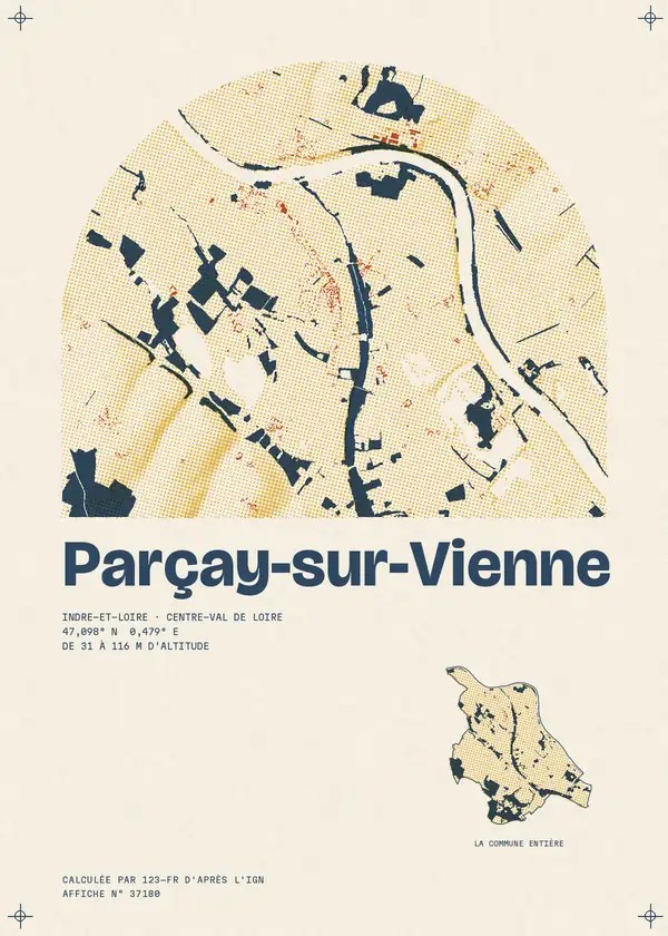 Affiche de Parçay-sur-Vienne, calculée par 123-fr d'après l'IGN