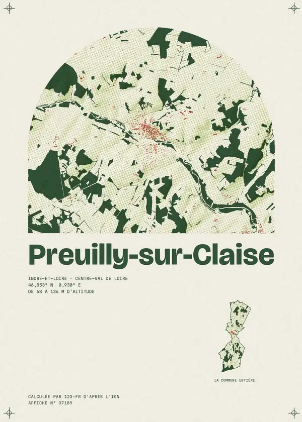 Affiche de Preuilly-sur-Claise, calculée par 123-fr d'après l'IGN