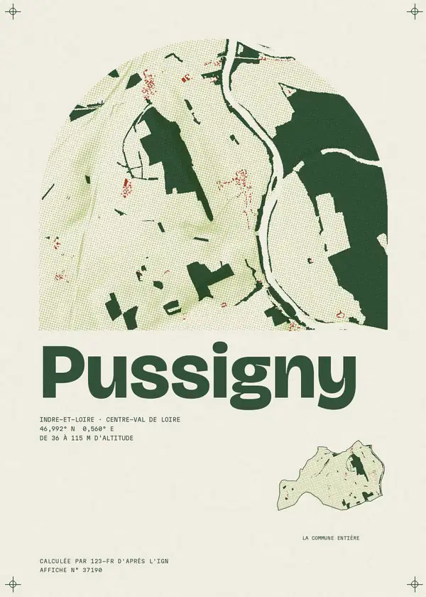 Affiche de Pussigny, calculée par 123-fr d'après l'IGN