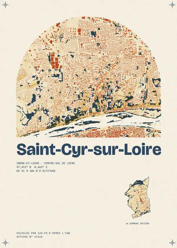 Affiche de Saint-Cyr-sur-Loire, calculée par 123-fr d'après l'IGN