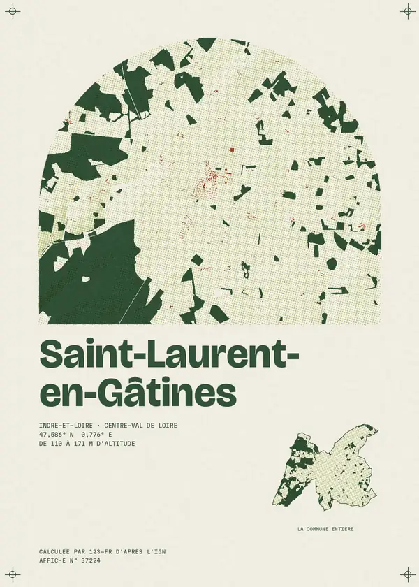 Affiche de Saint-Laurent-en-Gâtines, calculée par 123-fr d'après l'IGN